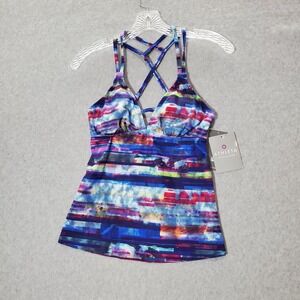Athleta Women Swimwear Small Blue Redondo‎ Cross Strap Tankini UV Protection NWT